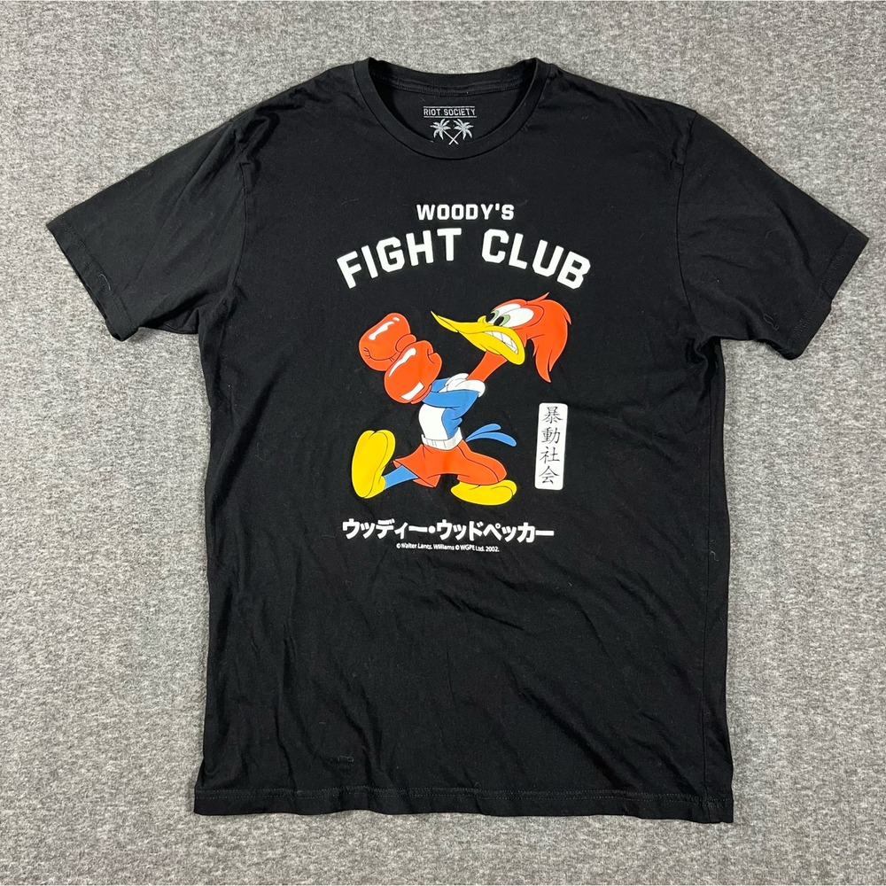 Woody Woodpecker Fight Club T Shirt Men's Large Black Riot Society Reprint